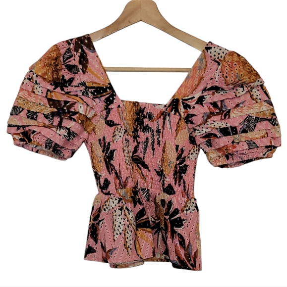 FARM Rio Pink Pineapple Print Smocked Top Size XS - Picture 5 of 10